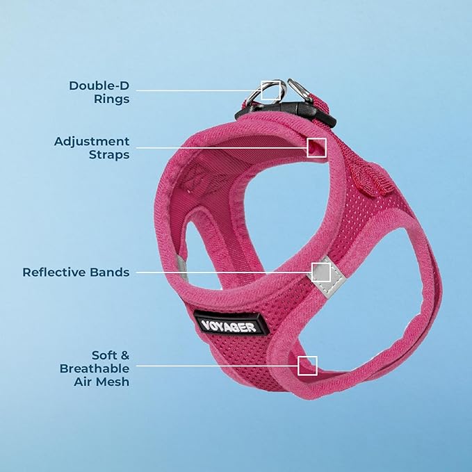 Voyager Step-in Air Dog Harness - All Weather Mesh, Reflective, No Pull Harness for Small, Medium Dogs, Cats - Secure with Hook & Loop Fastener, Buckle, Double D-Rings - Fuchsia, S BestPetSuppliesLLC