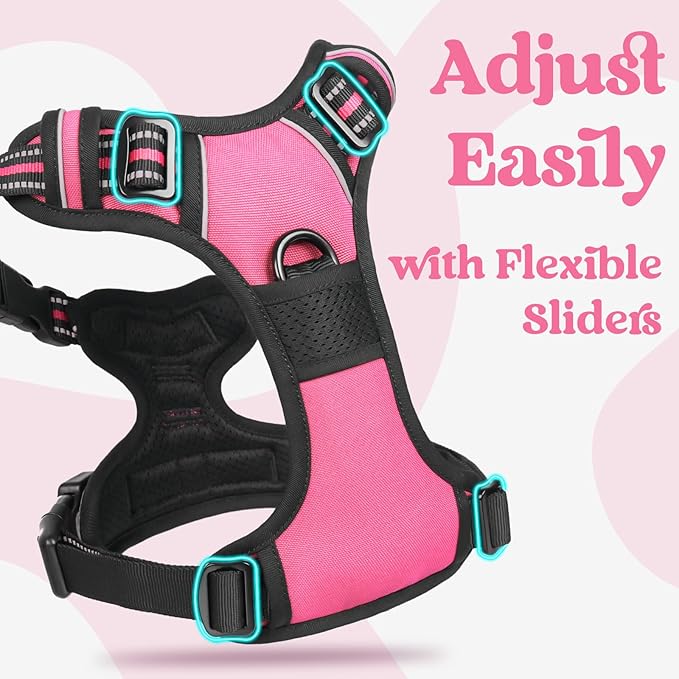 rabbitgoo Dog Harness for Large, No Pull Pet Harness with 3 Buckles, Adjustable Soft Padded Pooch Vest with Instant Control Handle, Easy Walking Reflective Pet Vest for Large Dogs, Rose Pink, L - PAWPICO