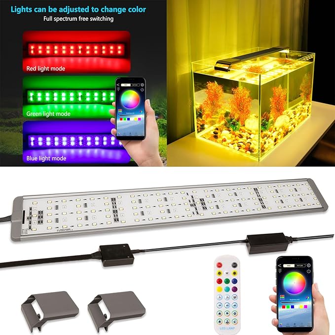LED Aquarium Lights, Smart App Timing Fish Tank Light, RGBW Full Spectru Aquarium Lamp 19 Inches & 49cm (2024 App Pro Max Version) Jenklight