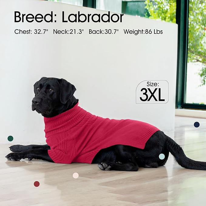 IECOii XXL Dog Sweater,Knit Big Dog Sweater Christmas,Pet Turtleneck Doggy Sweatshirt for Extra Large Dogs boy Girl,Large Size Dog Cold Weather Outfit English Bulldog Clothes for Winter,(Rose red XXL) - PAWPICO