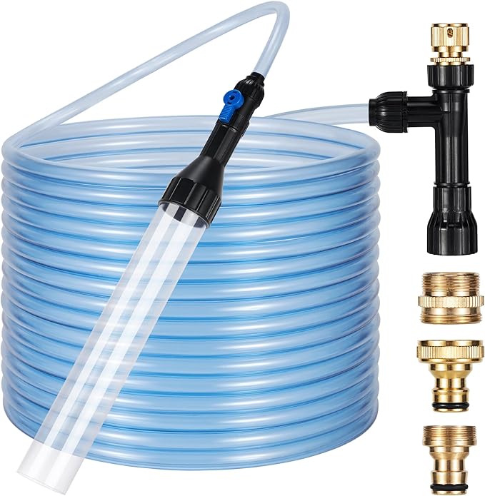 Gravel Vacuum for Aquarium Fish Tank Siphon Aquarium Water Changer with Three Metal Faucet Adapter and Long Hose 50 Feet DXOPHIEX