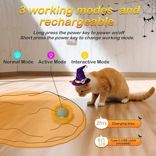 Interactive Cat Toys Ball Rolling in The Pouch, Chirping & Motion Activated Interactive Cat Ball Toy Begins Hide and Seek Game in Mat, Rechargeable Cat Exercise Toy - PAWPICO