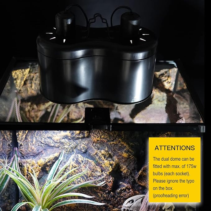 Reptile Dual Dome 12inch, Fits Reptile Light/Heat Lamp/UVB Light, Max. 160W Each,Patent Design K8561, Reptile Light Fixture ReptiKing
