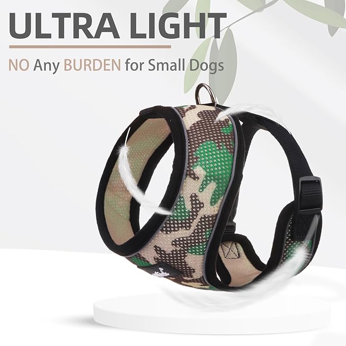 PUPTECK Soft Mesh Dog Harness and Leash Set Pet Puppy Cat Comfort Padded Vest No Pull Harnesses, Camouflage, S PUPTECK