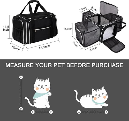 BAGLHER Cat Carrier Bag,Airline Approved Pet Carrier Soft Side Pet Travel 5 Sides Open Doors 3 Sides Expandable Foldable Dog Carrier with Fleece Pad - PAWPICO