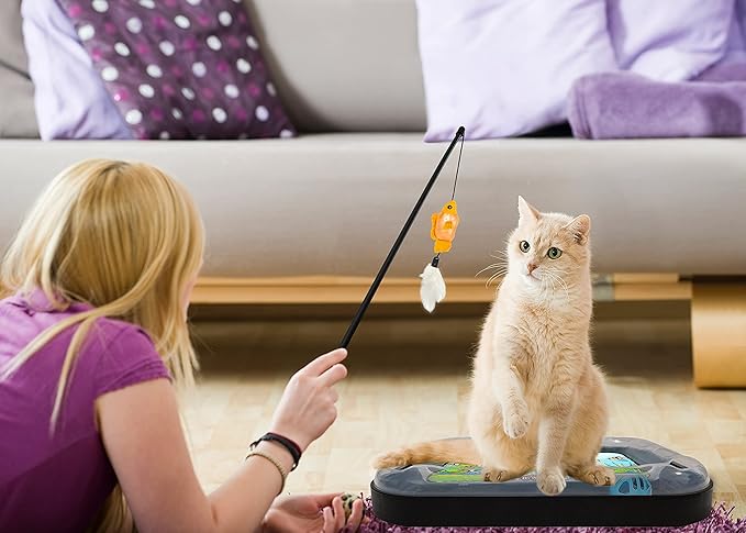 Cat Scratching Toy with Scratcher Board and Fish Aquarium Design, Fun and Exciting Catnip Cat Toy, Floppy Fish Toy with Feathers and Catnip Included - PAWPICO