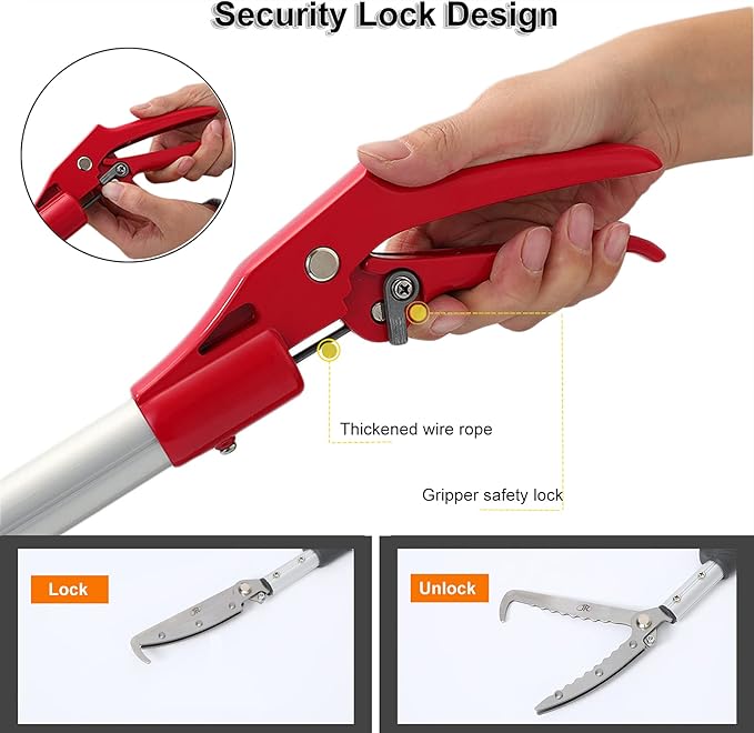 86.6" Heavy Duty Snake Tongs with Telescopic Pole Reptile Grabber Catcher BBQ Fireplace Log Picker, Extra Flashlight & Non-slip Straps Included Surnuo