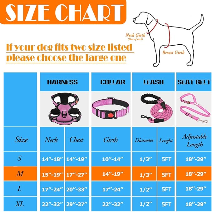 No Pull Dog Harness, Collar & Leash Set | Includes Dog Seat Belt, Collapsible Bowls & Poop Bag Dispenser. Ideal for Training, Walking, Hiking. Fits Small to Large Dogs(Pink-M) Lovebegetslove