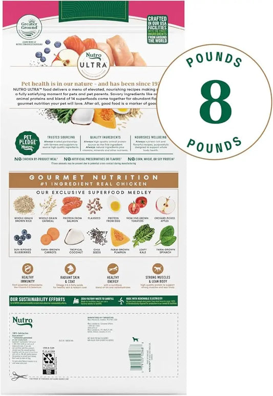 Nutro Ultra Adult Small Breed Dry Dog Food, Chicken, Lamb and Salmon Protein Trio, 8 lb. Bag - PAWPICO