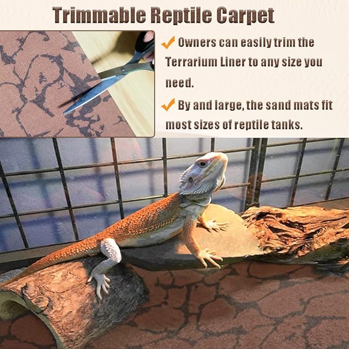 Tfwadmx Reptile Carpet Sand Mat for Bearded Dragon Terrarium Substrate Liner Brown Leopard Gecko Tank Accessories Lizard Bedding Mats for Tortoise Turtle Snake Chameleon with Tweezers 12x20In (2 Pcs) Tfwadmx