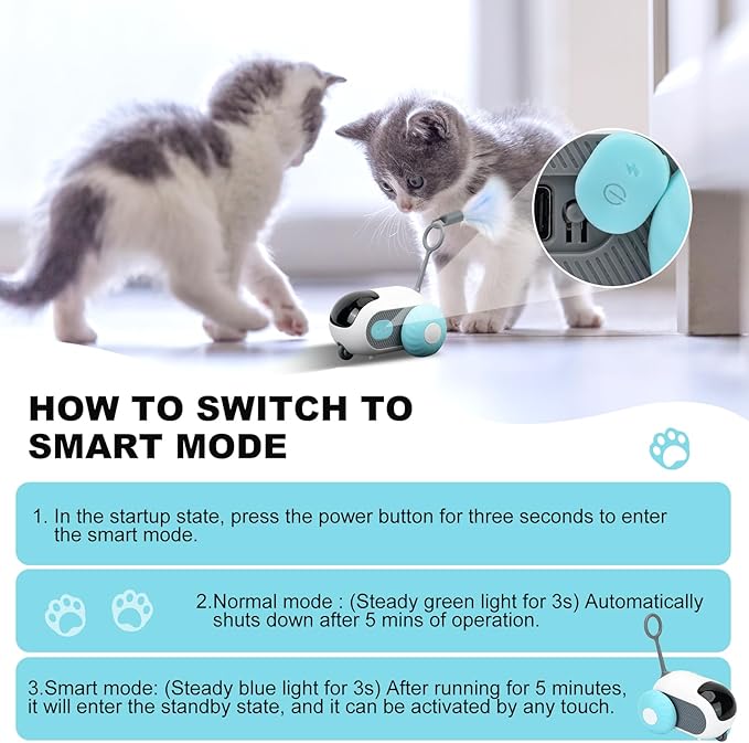 Turbo Tail 2.0 Cat Toy, Remote Control Cat Toy with 2-Speed Adjustment, Interactive Cat Toys for Indoor Cats, Rechargeable Automatic Cat Toys, Moving Cat Toy for Bored Indoor Adult Cat (Blue) - PAWPICO