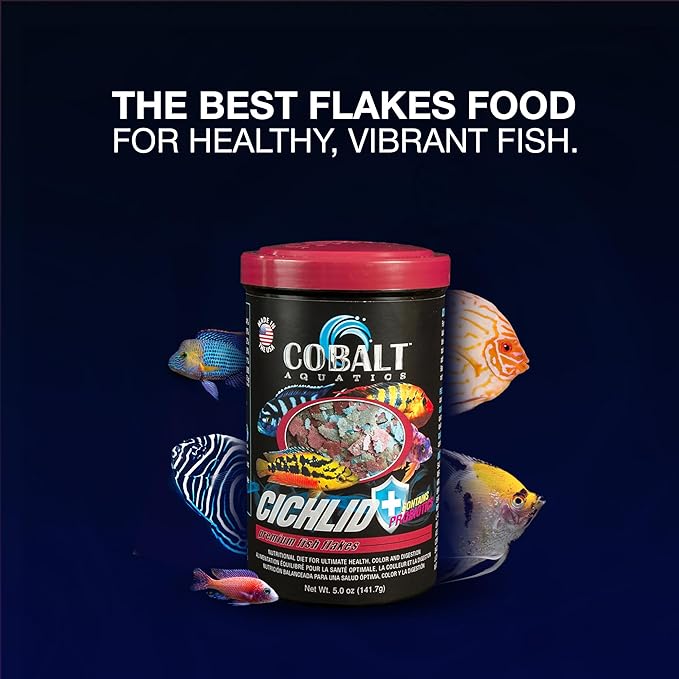 Cobalt Aquatics Cichlid Flakes 5oz - Probiotic Formula for Growth, Color & Health - Blue Flakes for Digestive & Immune Support - for Clear Aquariums COBALTAQUATICS