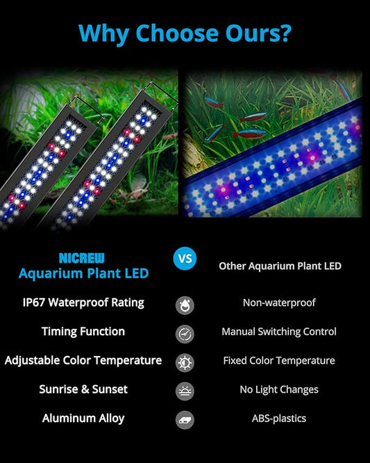 NICREW Full Spectrum Planted LED Aquarium Light, with Timer, for Freshwater Fish Tank, 36-48 Inch, 25 Watts NICREW