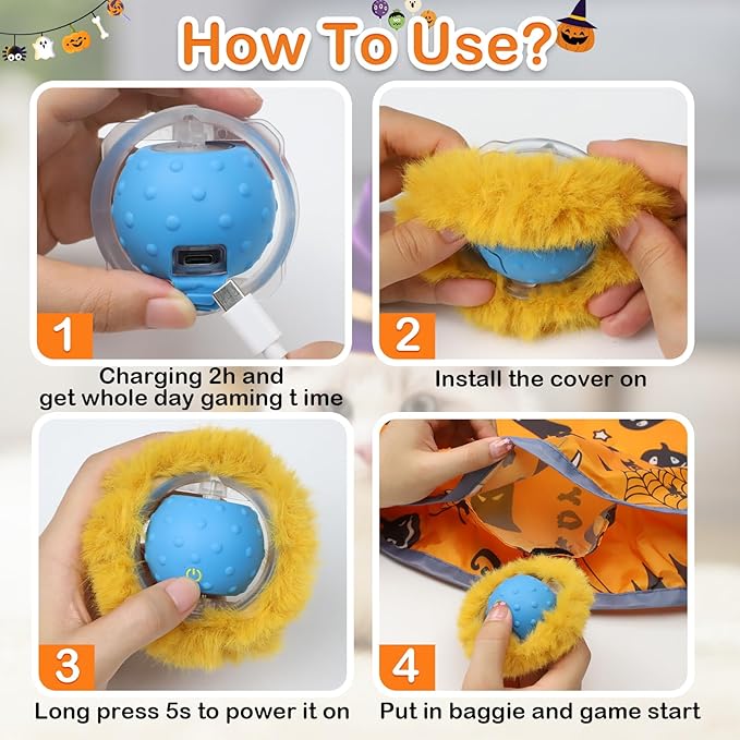 Interactive Cat Toys Ball Fast Rolling in Pouch, Motion Activate Chirping Cat Toy Hide and Seek Mouse Catching Game (Halloween Party) - PAWPICO