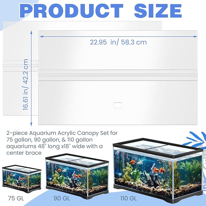 Juexica Aquarium Lid Acrylic Canopy Two Piece Set Aquarium Top Cover Fish Tank Lid with Center Brace with a Hook Knife(48 x 18 in) Juexica