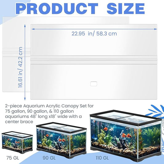 Juexica Aquarium Lid Acrylic Canopy Two Piece Set Aquarium Top Cover Fish Tank Lid with Center Brace with a Hook Knife(48 x 18 in) Juexica