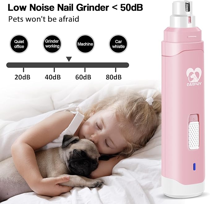 Casfuy Dog Nail Grinder Upgraded - Professional 2-Speed Electric Rechargeable Pet Nail Trimmer Painless Paws Grooming & Smoothing for Small Medium Large Dogs & Cats - PAWPICO