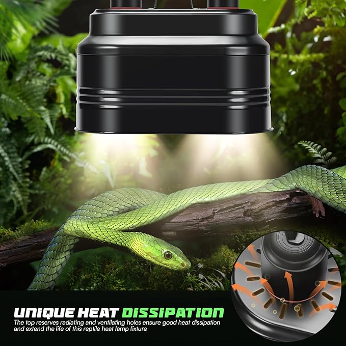 Dual Reptile Light Fixture with Thermostat Switch and Independent Switch, Deep Dome Reptile Heat Lamp Fixture Optical Reflector Lampshade for Bearded Dragon, Amphibians, Tortoise (Max 160W) WelcometoMECESORReptileWorld