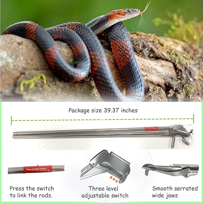 78 Inch Snake Grabber Tool, Snake Tongs, Snake Catcher Wide Jaw Handling Tool, Snake Grabber Tool Heavy Duty, Snake Grabber Tool for Rattlesnake, Extra Long Snake Tongs, Snake Tong, 5 Years Warranty PAWPICO