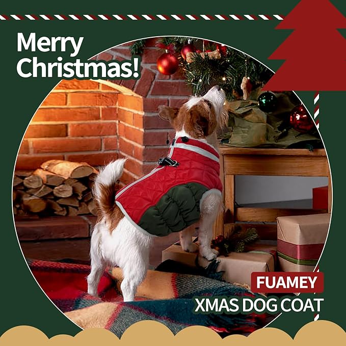 FUAMEY Dog Winter Jacket,Dog Cold Weather Coats Paded Dog Vest with Harness Built in Pet Warm Clothes Dog Apparel with Back Zipper Dog Water Resistant Coat for Small Medium Large Dogs Christmas XS - PAWPICO