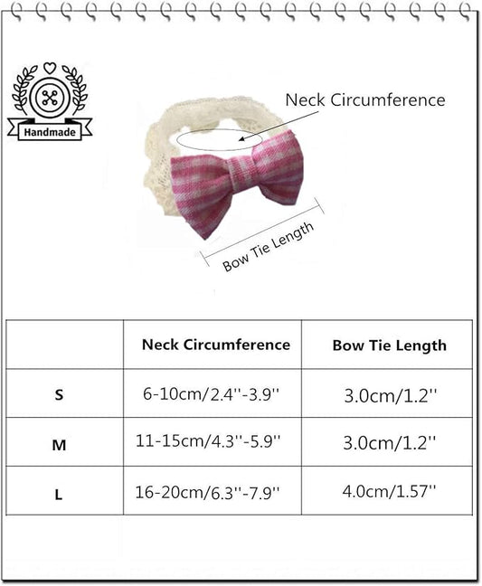 Lizard Bearded Dragons Stretchy Pink White Plaid Bowtie with Elastic Lace Decor Handmade Bowknot Collar Bandanas Costume Reptile Apparel Photo Gift Lizard Clothes Accessories for Bearded Dragon HAICHENTEC