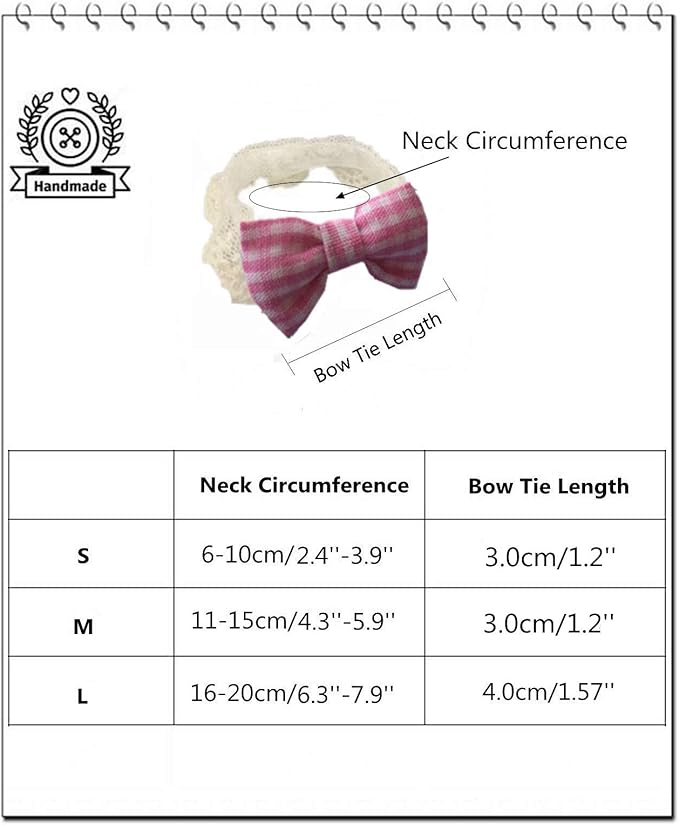 Lizard Bearded Dragons Stretchy Pink White Plaid Bowtie with Elastic Lace Decor Handmade Bowknot Collar Bandanas Costume Reptile Apparel Photo Gift Lizard Clothes Accessories for Bearded Dragon HAICHENTEC