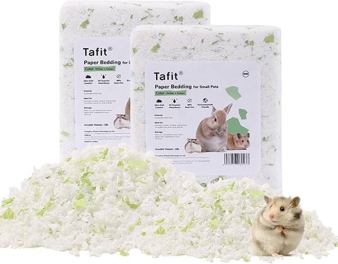 Dust-Free Soft Natural Paper Hamster Bedding with Odor Control, Strong Absorption, for Hamster, Guinea Pig, Rabbit, Chinchilla, Rat, Mice, Small Animal (White+Green), 36 Liters Tafit