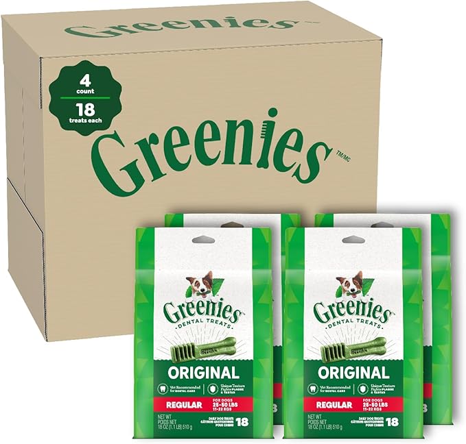 Greenies Original Regular Natural Dog Dental Care Chews Oral Health Dog Treats, 72 oz. Pack (72 Treats) - PAWPICO