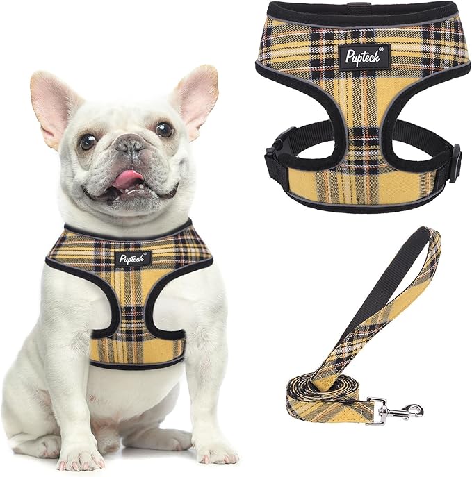 PUPTECK Soft Mesh Dog Harness and Leash Set Pet Puppy Cat Comfort Padded Vest No Pull Harnesses, Yellow, L PUPTECK