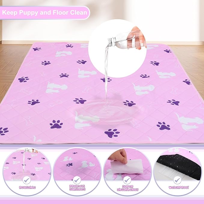 Washable Pee Pads for Dogs 2 Pack Non-Slip Reusable Puppy Pads 32x36 inch Reusable Pet Training Pads Puppy Pads Dog Training Pads with Fast Absorbent ,Waterproof Bed Pads,Dog Crate Pad - PAWPICO