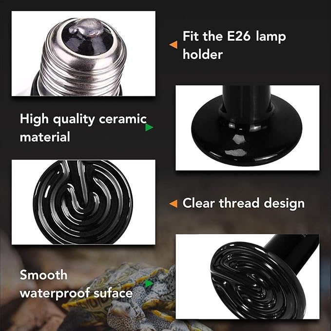 Simple Deluxe 100W Reptile Ceramic Heat Lamp Bulb and 150W Clamp Light with 8.5 Inch Reflector for Amphibian Pet, Black&Silver SimpleDeluxe