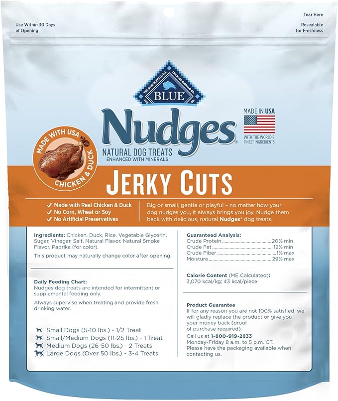Blue Buffalo Nudges Jerky Cuts Dog Treats, Made in the USA with Natural Ingredients, Chicken & Duck, 36-oz. Bag - PAWPICO