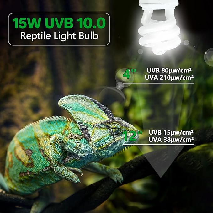 LUCKY HERP UVA UVB Reptile Light 5.0, Tropical UVB 100 Compact Fluorescent Lamp, UVB Light for Reptiles 15W, UVA UVB Reptile Light Bulb, UVB Bulb for Reptiles Chameleons Lizards Tortoises Snakes LUCKYHERP