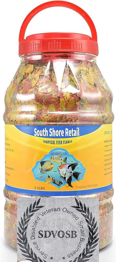Color Enhancing Tropical Fish Food Flakes - 2.5lb Bulk Fish Food| Veteran Owned - Suitable for all Freshwater, Marine, Pond, And Goldfish | Nutritious Diet with Shrimp, Plankton, and Spirulina SouthShoreRetailLLC