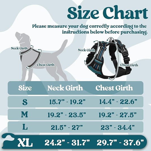 rabbitgoo Dog Harness for Large, No Pull Pet Harness with 3 Buckles, Adjustable Soft Padded Pooch Vest with Instant Control Handle, Easy Walking Reflective Pet Vest for Extra Large Dogs,Blue Coral,XL rabbitgoo