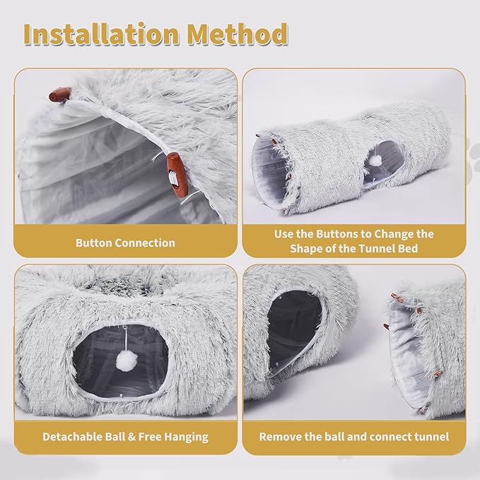 Odoland Cat Tunnels for Indoor Kitten Fluffy Cat Bed and Cat Cave Tunnels with 20 Cat Toys, Kittens Donut Tunnel and Variety Kitten Toy Set for Kitten/Puppy/Rabbit - PAWPICO