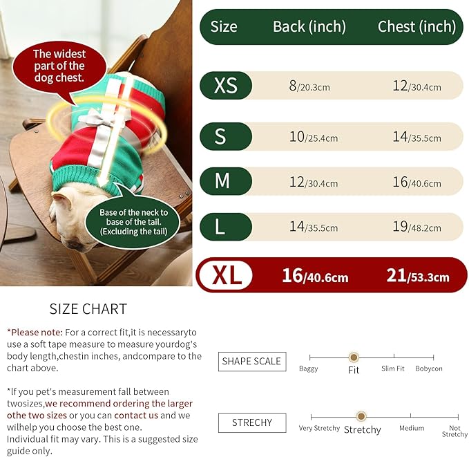 Dog Christmas Sweater for X-Large Size Dog - Puppy Gift Medium Large Warm Santa Clothes in Winter, Turtleneck Pullover Design for Boy Girl Pet, Doggies, Cat, Weiner Bulldog Beagles(XL, Xmas) - PAWPICO