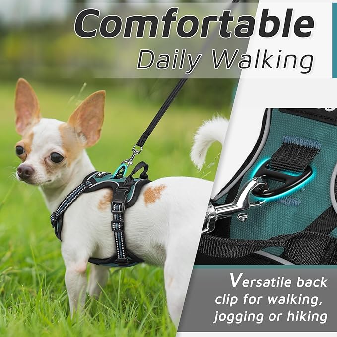 Eagloo Small Dog Harness No Pull, Service Vest with Reflective Strips and Control Handle, Adjustable and Comfortable for Easy Walking, No Choke Pet Harness with 2 Metal Rings, Dark Green, XS GoExplorewithEagloo