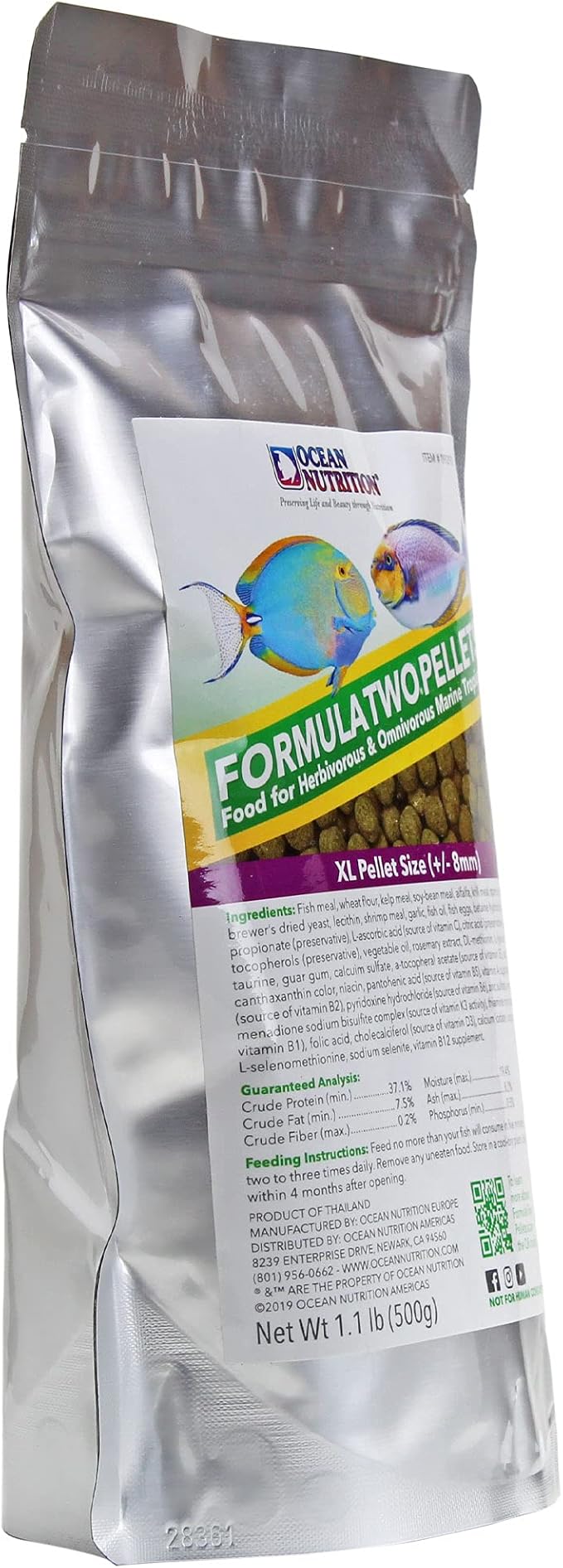 Ocean Nutrition Formula Two Pellets - Fish Food for Herbivorous & Omnivorous Marine Tropical Fish, High Protein(40%) - 1.1 lbs (500 g) XL Pellets OceanNutrition