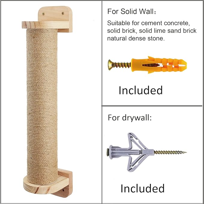 Wall Mounted Cat Scratching Posts for Cats and Kittens - Indoor Cat Activity Tree with Jute Rope Scratcher, Solid Wood Cat Wall Furniture - PAWPICO