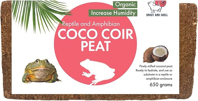 Snout and Shell Organic Coco Coir Peat Bedding Ready to Hydrate Use Substrate for Reptile or Amphibian Perfect for Frogs, Salamanders, Geckos and Snakes Increase Humidity 1.4 Lbs - 650 Grams SNOUTANDSHELL
