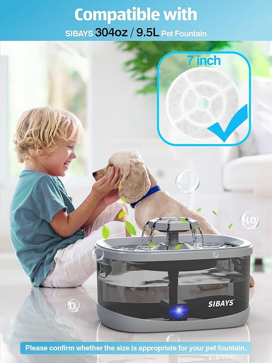 SIBAYS 6 Pack 7" Large Size Activated Carbon Cat Water Fountain F-ilters Replacement 300oz/9L Water Fountain with 5 Layers F-iltration System Pet Water Fountains,Coconut Shell and PP Cotton - PAWPICO