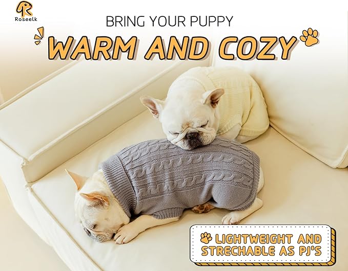 2 Pack Dog Sweaters for Small Dogs - Puppy Medium Warm Clothes in Winter, Turtleneck Pullover Design for Boy Girl Pet, Doggie, Cat, Kitten Chihuahua Bulldog Pug Beagles (M, Grey, Beige) - PAWPICO