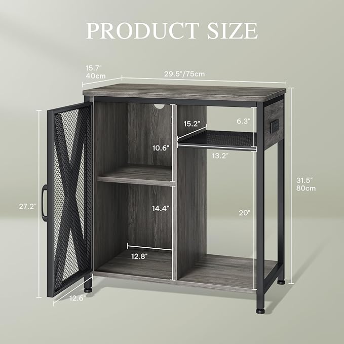 YITAHOME Fish Tank Stand with Power Outlets & LED Light, 20-29 Gallon Metal Aquarium Stand with Cabinet for Fish Tank Accessories Storage for Turtle Tank, Reptile Terrarium, 350LBS Capacity, Grey YITAHOME