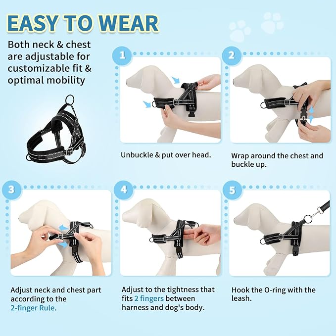 SlowTon No Pull Small Dog Harness and Leash Set, Puppy Soft Vest Harness Neck & Chest Adjustable, Reflective Lightweight Harness & Anti-Twist Pet Lead Combo for Small Medium Dogs (B-Front Clip,XXS) SlowTon