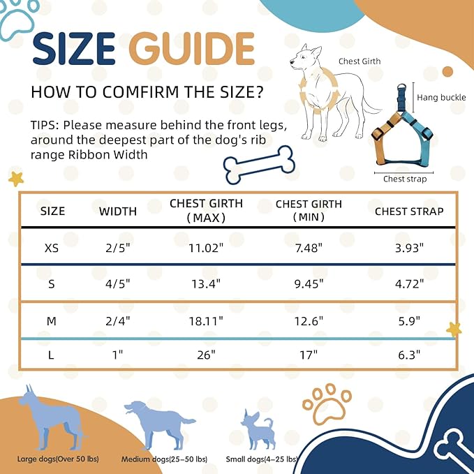 Tri-Color Dog Harness, Adjustable Step-in Design No Pull Dog Harness for Medium Dogs No Pull, Heavy Duty Puppy Harness, Easy for Walking Dog Harness Medium Size Dog Blue Orange Pawhuggies