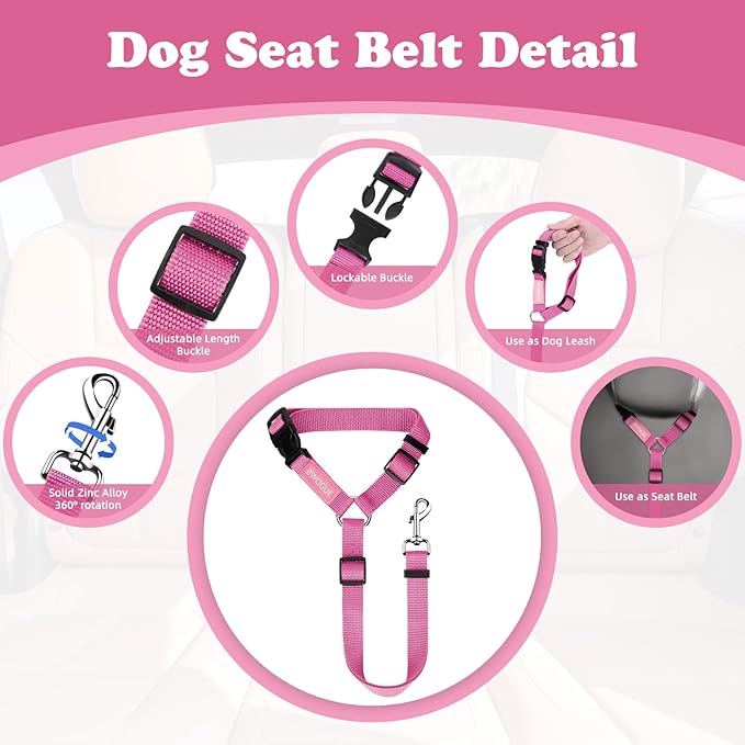 BWOGUE 2 Packs Dog Cat Safety Seat Belt Strap Car Headrest Restraint Adjustable Nylon Fabric Dog Restraints Vehicle Seatbelts Harness BWOGUEPetHome