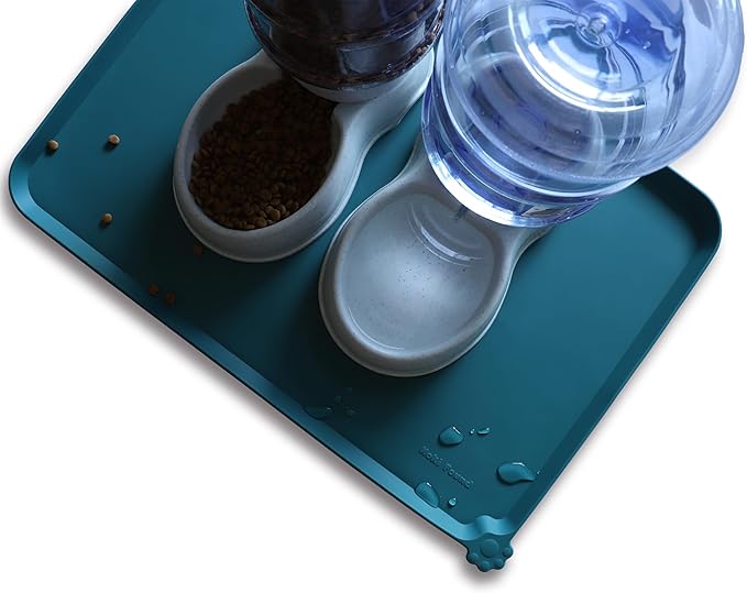 Hoki Found Large Silicone Pet Food Mats Tray - Non Slip Pet Dog Cat Bowl Mats Placemat - Dog Pet Cat Feeding Mat - Waterproof Dog Cat Food Mats -Pet Water Mats for Carpet - Sicilian Ocean - PAWPICO