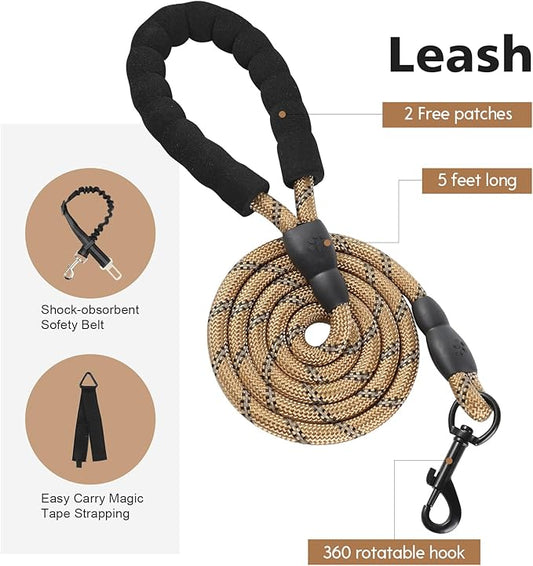 No Pull Tactical Dog Harness for Large Dogs, Escape Proof Molle Dog Vest Harness and Leash Set, Adjustable Military Service Dog Harness with Handle for Medium Large Dogs(Brown,Large) Yungaspy