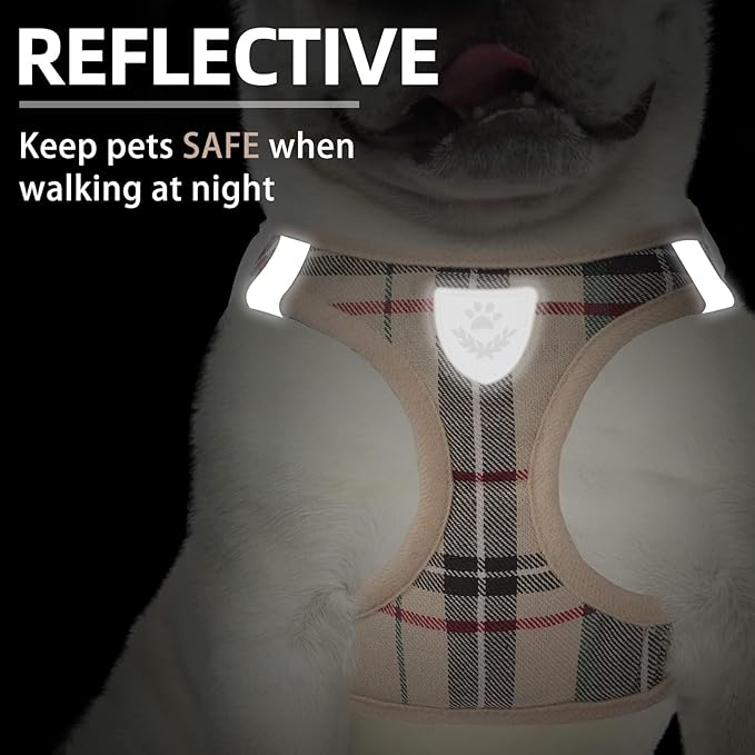 PUPTECK Adjustable Dog Harness Collar and Leash Set Step in No Pull Pet Harness for Small Medium Dogs Puppy and Cats Outdoor Walking Running, Soft Mesh Padded Reflective Vest Harnesses, Beige XS PUPTECK